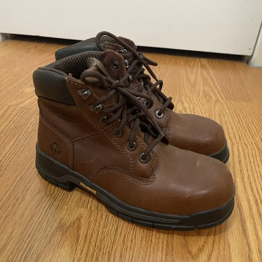 Wolverine Harrison lace up brown work boots steel toe women size US 6